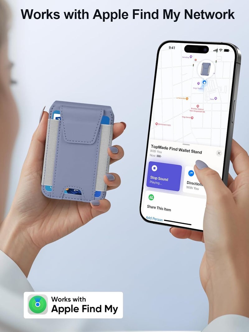 TopMade for Magsafe Wallet, Works with Apple Find My, Strongest Magnetic Wallet for iPhone 16/15/14/13/12 Series, Mganetic Card Holder with Adjustable Stand, 9 Cards Holder, Lavender - Image 2